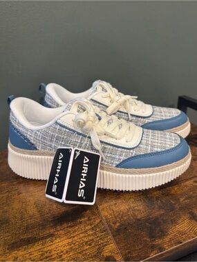 Women's Blue Tweed Platform Sneakers